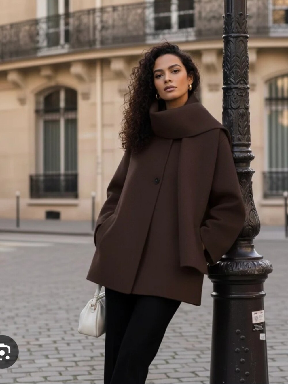 Zara Coat With Scarf Wool Blend Brown New